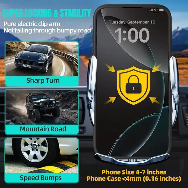 Alt view image 5 of 7 - Wireless Car Charger, MAX 15W Fast Charging Auto Clamping, Sensing Phone Holder Mount, fit for iPhone 16 15 14 13 12 Pro Max Xs X, Samsung Galaxy S24 Ultra S23 S22 S21 S20 Note20 (1-Silver)