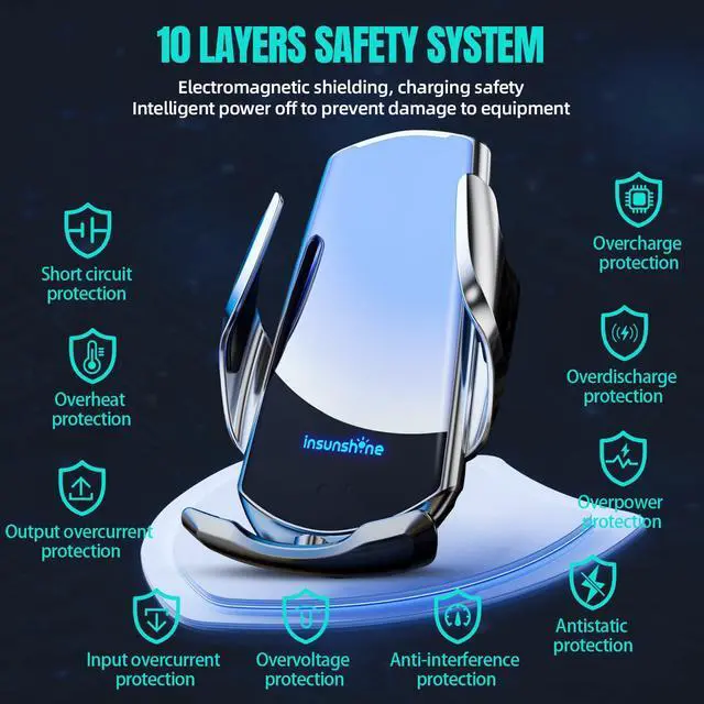 Alt view image 7 of 7 - Wireless Car Charger, MAX 15W Fast Charging Auto Clamping, Sensing Phone Holder Mount, fit for iPhone 16 15 14 13 12 Pro Max Xs X, Samsung Galaxy S24 Ultra S23 S22 S21 S20 Note20 (1-Silver)