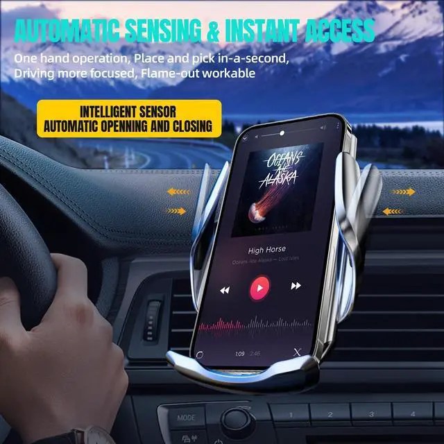 Alt view image 3 of 7 - Wireless Car Charger, MAX 15W Fast Charging Auto Clamping, Sensing Phone Holder Mount, fit for iPhone 16 15 14 13 12 Pro Max Xs X, Samsung Galaxy S24 Ultra S23 S22 S21 S20 Note20 (1-Silver)