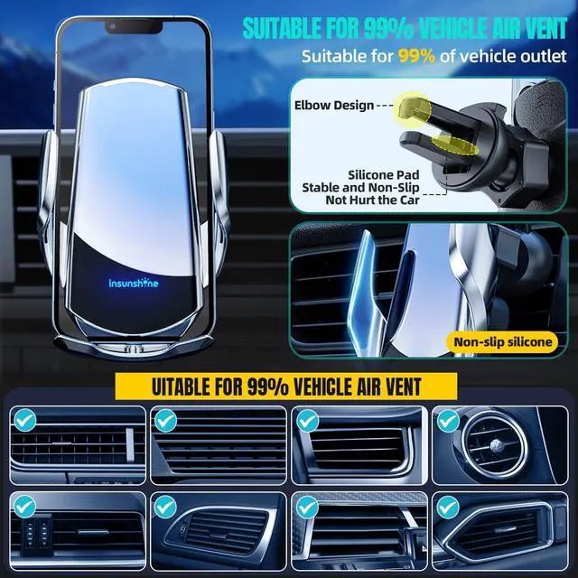 Alt view image 6 of 7 - Wireless Car Charger, MAX 15W Fast Charging Auto Clamping, Sensing Phone Holder Mount, fit for iPhone 16 15 14 13 12 Pro Max Xs X, Samsung Galaxy S24 Ultra S23 S22 S21 S20 Note20 (1-Silver)