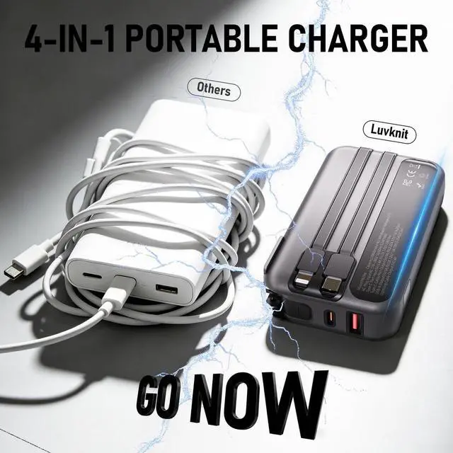 Alt view image 3 of 7 - Portable Charger with Wall Plug, 38800mAh Power Bank 22.5W Fast Charging, Built-in Lightning & USB-C Cables, Plug in Portable Charger for Android Samsung iPhone, 4-in-1 Travel Charger