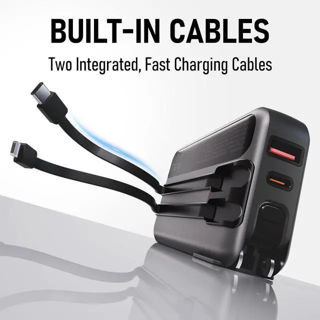 Alt view image 5 of 7 - Portable Charger with Wall Plug, 38800mAh Power Bank 22.5W Fast Charging, Built-in Lightning & USB-C Cables, Plug in Portable Charger for Android Samsung iPhone, 4-in-1 Travel Charger