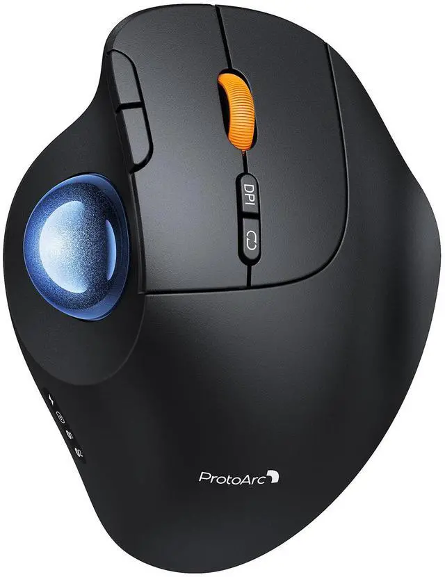 Main image of Wireless Bluetooth Trackball Mouse, EM02 Two Adjustable Angle Ergonomic Rechargeable Computer Ball Mouse, 3 Device Connection, Thumb Control and Smooth Tracking for Laptop, PC, Mac-Blue