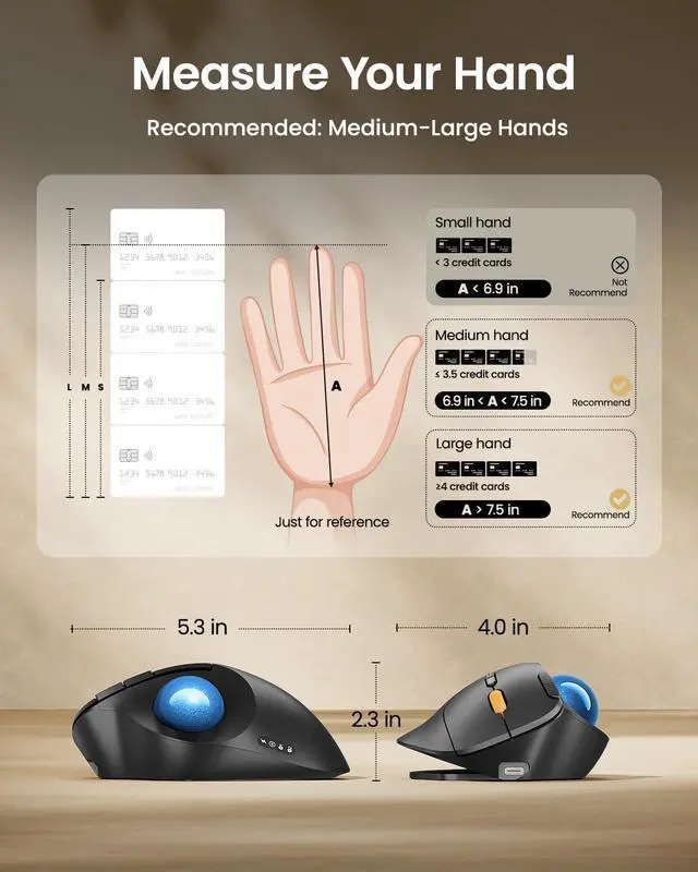 Alt view image 6 of 7 - Wireless Bluetooth Trackball Mouse, EM02 Two Adjustable Angle Ergonomic Rechargeable Computer Ball Mouse, 3 Device Connection, Thumb Control and Smooth Tracking for Laptop, PC, Mac-Blue