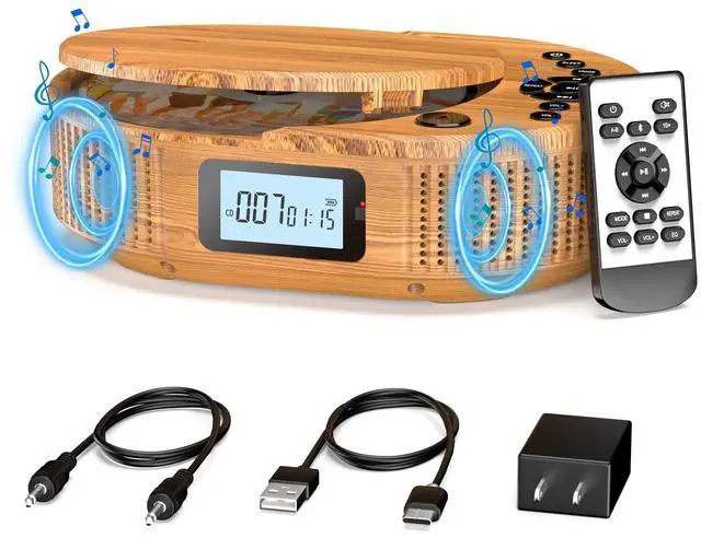 Main image of CD Player Portable, Upgraded Portable CD Player & Bluetooth Speaker 2 in 1 Combo, Rechargeable Boombox CD Players for Car/Home with Remote Control, FM Radio, Support AUX/USB, Headphone Jack