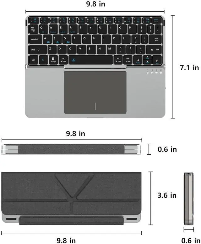 Alt view image 5 of 7 - Ultra-Thin Rechargeable Foldable Bluetooth Keyboard with Touchpad Sync up to 3 Devices, Folding Portable Wireless Keyboard with Protective Holster Holder for iPad Tablet Smartphone and Laptop