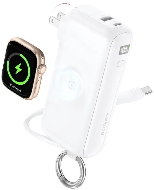Main image of Flow Portable Charger, 10000mAh 40W Fast Charging Power Bank with Built-in USB C Cable and Foldable Wall Plug, Battery Pack Travel Essentials for iPhone 17/16/15, Apple Watch, iPad, MacBook