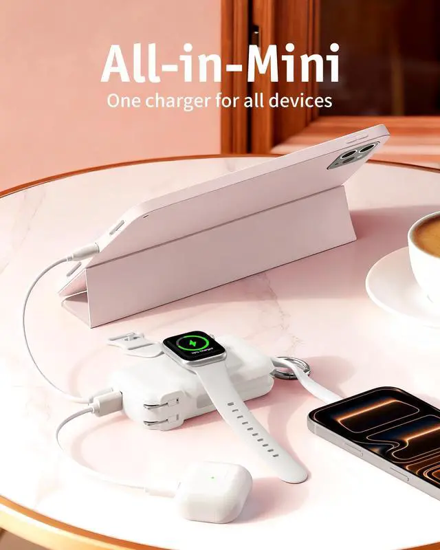 Alt view image 2 of 7 - Flow Portable Charger, 10000mAh 40W Fast Charging Power Bank with Built-in USB C Cable and Foldable Wall Plug, Battery Pack Travel Essentials for iPhone 17/16/15, Apple Watch, iPad, MacBook