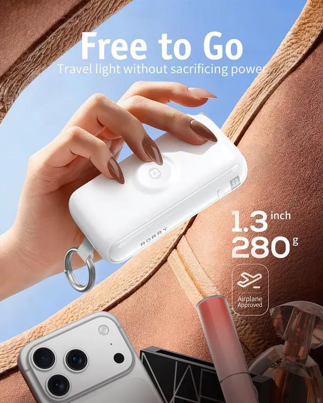 Alt view image 3 of 7 - Flow Portable Charger, 10000mAh 40W Fast Charging Power Bank with Built-in USB C Cable and Foldable Wall Plug, Battery Pack Travel Essentials for iPhone 17/16/15, Apple Watch, iPad, MacBook