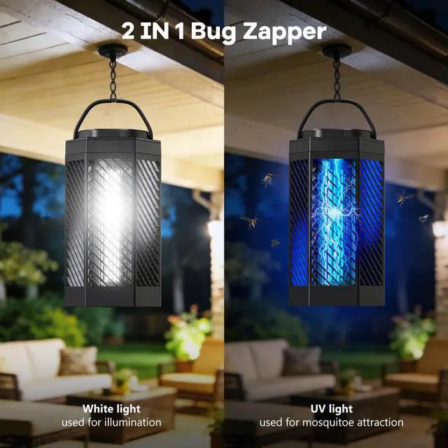 Alt view image 3 of 7 - Bug Zapper Outdoor Indoor, 2 in 1 Rechargeable Mosquito Zapper with 8000mAh Battery and LED Light, USB Charging Electric Fly Zapper, Portable Fly Trap Mosquito Killer for Patio Backyard, Garden