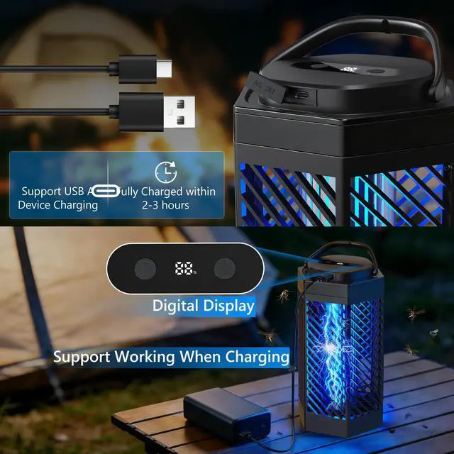 Alt view image 4 of 7 - Bug Zapper Outdoor Indoor, 2 in 1 Rechargeable Mosquito Zapper with 8000mAh Battery and LED Light, USB Charging Electric Fly Zapper, Portable Fly Trap Mosquito Killer for Patio Backyard, Garden
