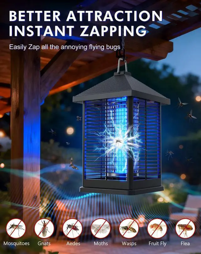 Alt view image 2 of 7 - 4000V Electric Bug Zapper Outdoor Indoor with Auto Smart Light Sensor RATOGE Mosquito Zapper IPX4 Waterproof, Mosquito Killer, Insect Fly Trap Covers 2100 sq ft for Patio, Garage, Backyard, Porch
