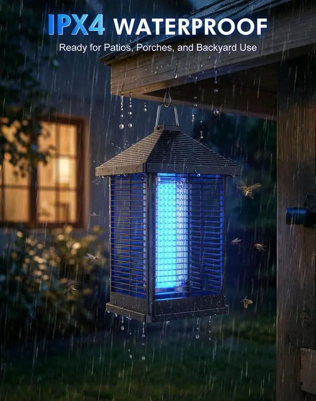 Alt view image 5 of 7 - 4000V Electric Bug Zapper Outdoor Indoor with Auto Smart Light Sensor RATOGE Mosquito Zapper IPX4 Waterproof, Mosquito Killer, Insect Fly Trap Covers 2100 sq ft for Patio, Garage, Backyard, Porch