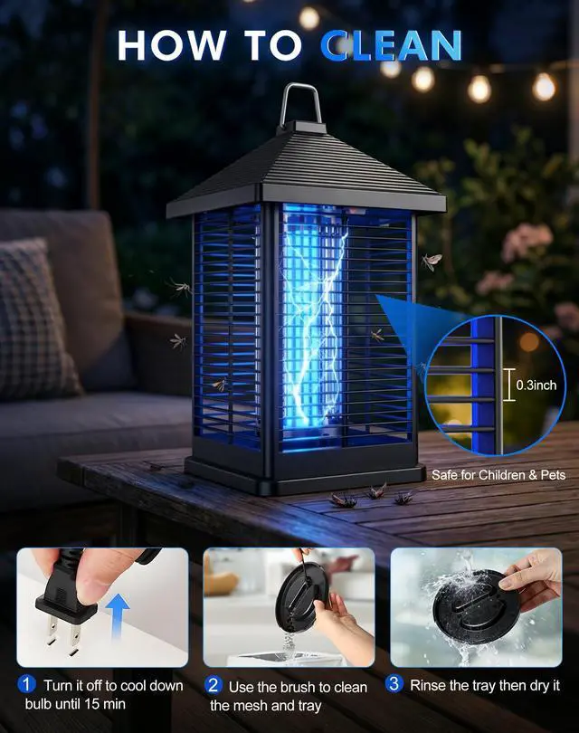 Alt view image 6 of 7 - 4000V Electric Bug Zapper Outdoor Indoor with Auto Smart Light Sensor RATOGE Mosquito Zapper IPX4 Waterproof, Mosquito Killer, Insect Fly Trap Covers 2100 sq ft for Patio, Garage, Backyard, Porch