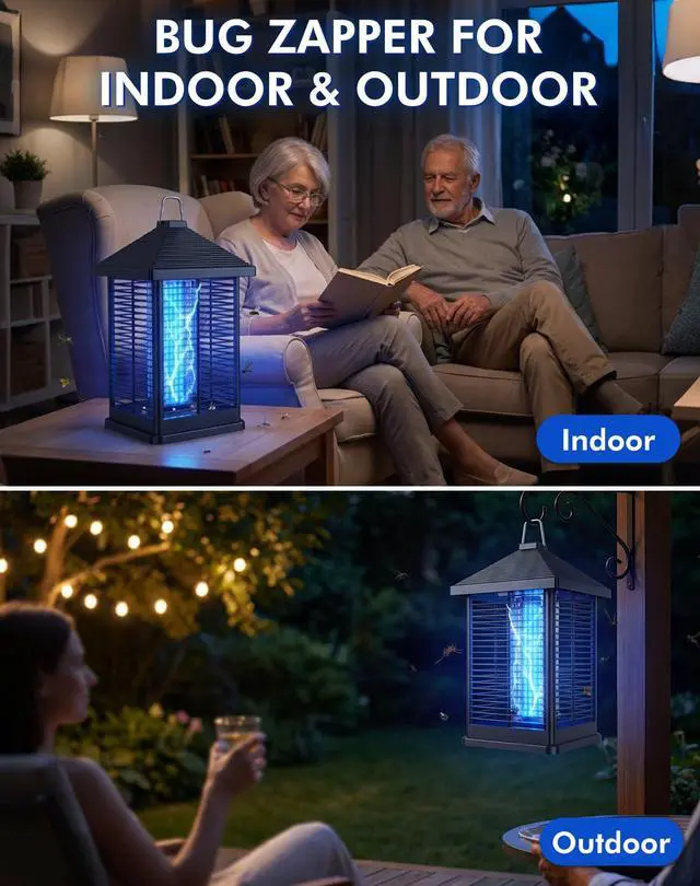 Alt view image 7 of 7 - 4000V Electric Bug Zapper Outdoor Indoor with Auto Smart Light Sensor RATOGE Mosquito Zapper IPX4 Waterproof, Mosquito Killer, Insect Fly Trap Covers 2100 sq ft for Patio, Garage, Backyard, Porch