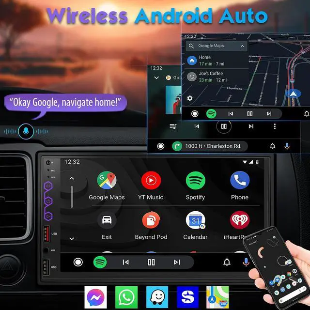Alt view image 3 of 7 - 7" Double Din Car Stereo with Wireless CarPlay & Android Auto, Built-in DSP Exclusive, 240W Hi-Power Audio, Full View Touchscreen, Bluetooth 5.3, FM/AM Radio, Steering Wheel Control, Auto Backup Cam