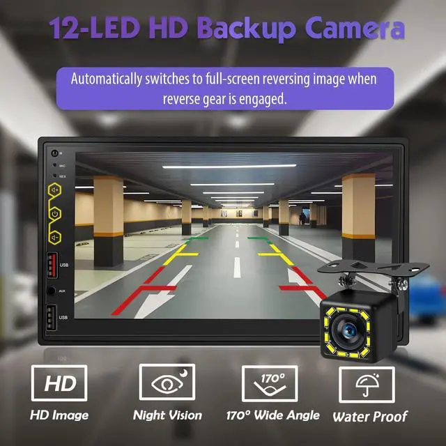 Alt view image 7 of 7 - 7" Double Din Car Stereo with Wireless CarPlay & Android Auto, Built-in DSP Exclusive, 240W Hi-Power Audio, Full View Touchscreen, Bluetooth 5.3, FM/AM Radio, Steering Wheel Control, Auto Backup Cam