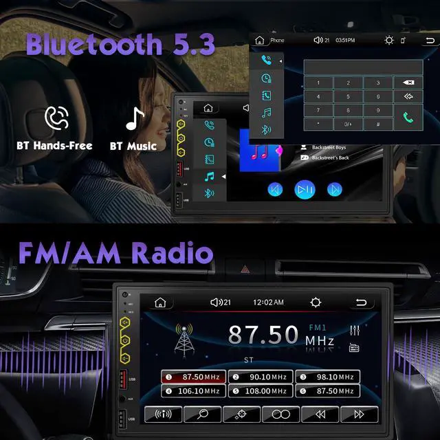 Alt view image 6 of 7 - 7" Double Din Car Stereo with Wireless CarPlay & Android Auto, Built-in DSP Exclusive, 240W Hi-Power Audio, Full View Touchscreen, Bluetooth 5.3, FM/AM Radio, Steering Wheel Control, Auto Backup Cam