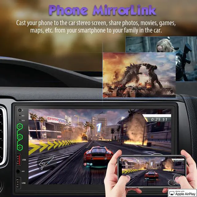 Alt view image 4 of 7 - 7" Double Din Car Stereo with Wireless CarPlay & Android Auto, Built-in DSP Exclusive, 240W Hi-Power Audio, Full View Touchscreen, Bluetooth 5.3, FM/AM Radio, Steering Wheel Control, Auto Backup Cam