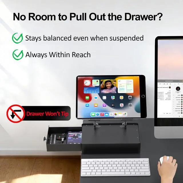 Alt view image 4 of 7 - Laptop Stand with Storage Drawer, Heavy-Duty Metal Laptop Riser for Desk, Ergonomic Height & Angle Adjustment for 1016.2 Laptops, Gray