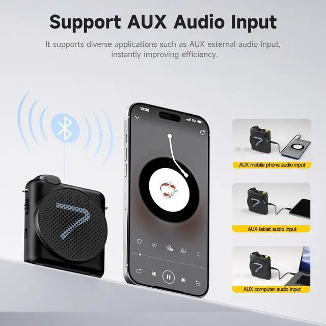 Alt view image 5 of 7 - WA2 Wireless Voice Amplifier for Teachers with Magnetic Lavalier Mic, Wireless Portable Amplifier with Noise Canceling, Mini Voice Amplifier for Classroom, Meeting, Training, Speech (Black)