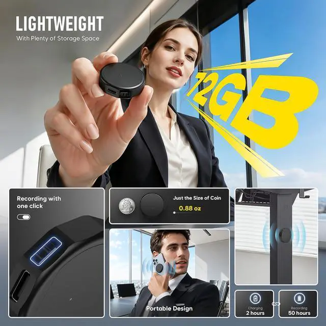 Alt view image 4 of 7 - Magnetic Voice Recorder DSP5.0 Intelligent Noise Reduction - 9880H Storage Recording Device Compact Design HD Audio Recorder Voice Activated Recorder for Meeting/Lecture -72G