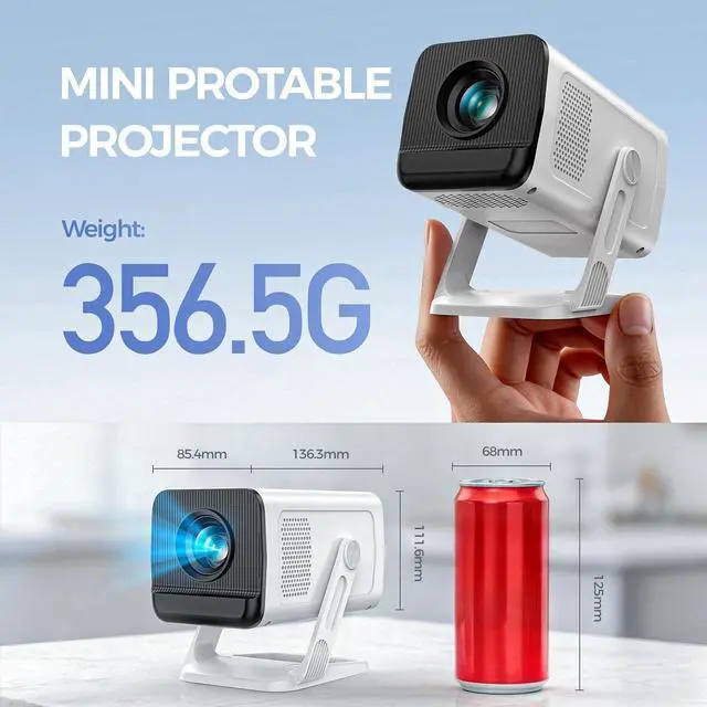 Alt view image 6 of 7 - Mini Projector with WiFi and Bluetooth, Native 1080P, 200ANSI Portable Projector, Android 14 Smart System, Auto Keystone Correction, 210° Rotatable Video Projector Compatible with HDMI/USB/TV Stick