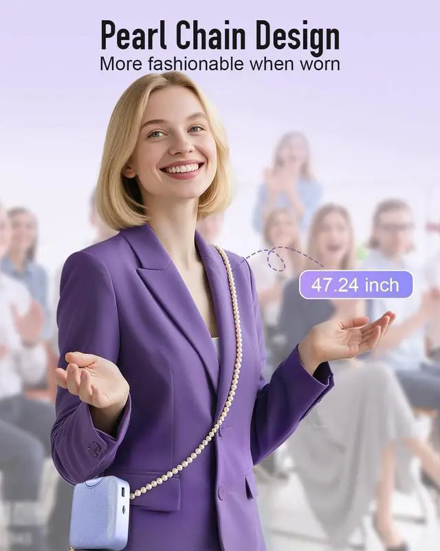 Alt view image 7 of 7 - 35W Voice Amplifier with Wireless Lavalier Microphone, Bluetooth Voice Amplifier for Teachers, Portable Speaker with Microphone for Classroom Meeting Training, Pearl Chain Design