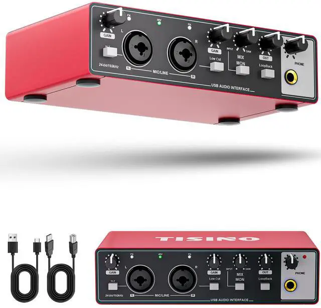 Main image of Audio Interface 24Bit/192kHz, USB Audio Interface for Recording, Songwriting, Streaming and Podcasting, Plug & Play Studio Interface with 48V Phantom Power, PC/Mac/iOS Compatible,RED