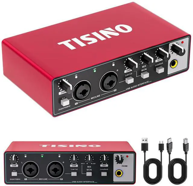 Alt view image 2 of 7 - Audio Interface 24Bit/192kHz, USB Audio Interface for Recording, Songwriting, Streaming and Podcasting, Plug & Play Studio Interface with 48V Phantom Power, PC/Mac/iOS Compatible,RED