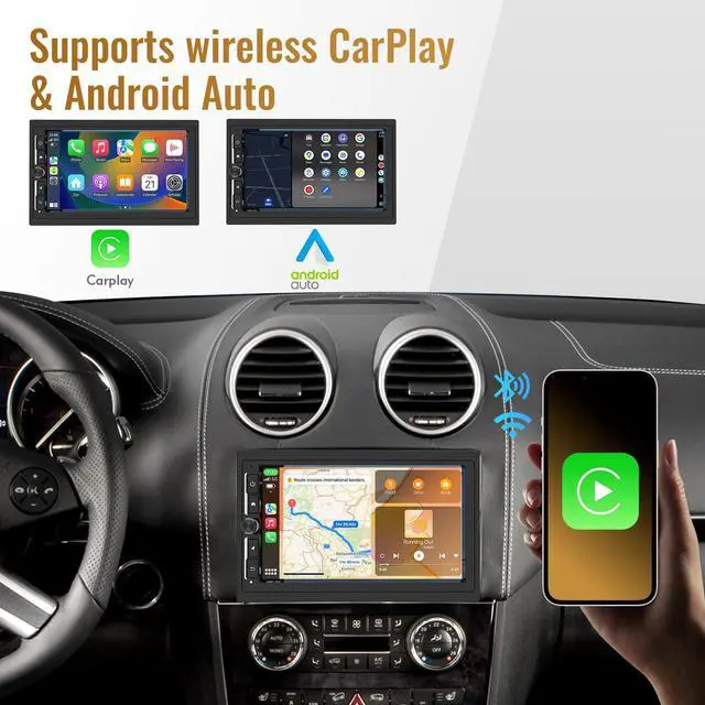 Alt view image 2 of 7 - Double Din Car Radio with Wireless CarPlay & Android Auto, 7 Inch Touch Screen Car Stereo, GPS Navigation, Bluetooth, DSP, SWC, Backup Camera Ready, Universal for Most Cars