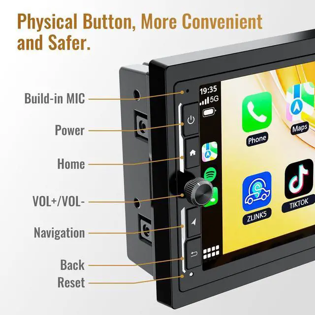 Alt view image 3 of 7 - Double Din Car Radio with Wireless CarPlay & Android Auto, 7 Inch Touch Screen Car Stereo, GPS Navigation, Bluetooth, DSP, SWC, Backup Camera Ready, Universal for Most Cars