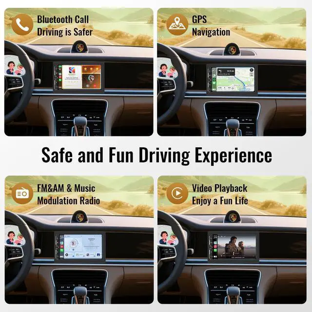 Alt view image 5 of 7 - Double Din Car Radio with Wireless CarPlay & Android Auto, 7 Inch Touch Screen Car Stereo, GPS Navigation, Bluetooth, DSP, SWC, Backup Camera Ready, Universal for Most Cars