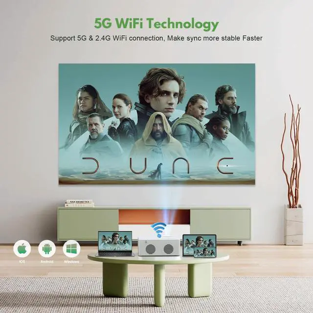 Alt view image 4 of 7 - Mini Projector with WiFi and Bluetooth, 1080P Supported Outdoor Movie Projector, Compatible with Android/iOS/Windows/TV Stick/HDMI/USB