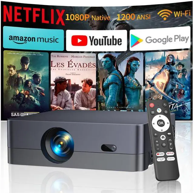 Main image of Mini Projector with WiFi and Bluetooth, Native 1080P Portable Outdoor Movie Short Throw Projector with Android 14, Built-in Speaker, Compatible with Smartphone, Fire TV Stick, HDMI/USB
