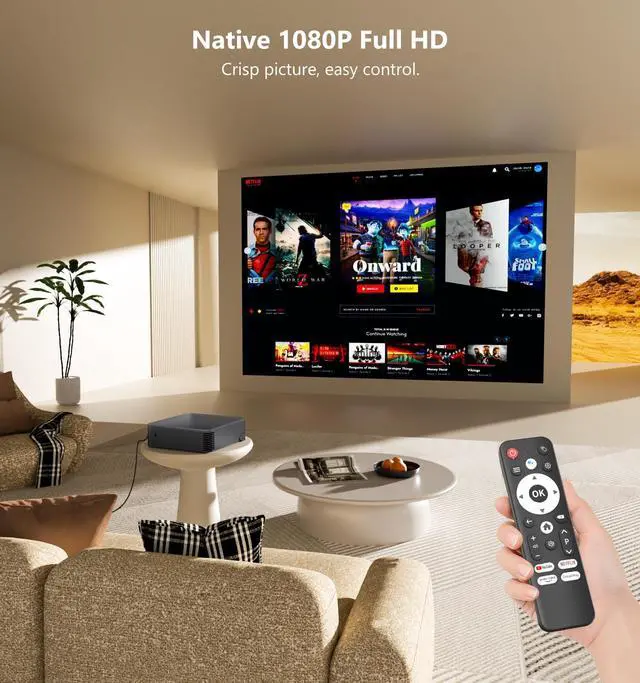 Alt view image 4 of 5 - Mini Projector with WiFi and Bluetooth, Native 1080P Portable Outdoor Movie Short Throw Projector with Android 14, Built-in Speaker, Compatible with Smartphone, Fire TV Stick, HDMI/USB