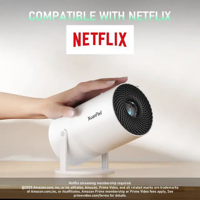 Alt view image 2 of 7 - Bone white Projector & Built-in AppsMini Projector with Wi-Fi and Bluetooth, Full HD 1080P Smart Portable Projector with 210° Stand, Auto Vertical Keystone, Compatible with HDMI/USB/TV Stick