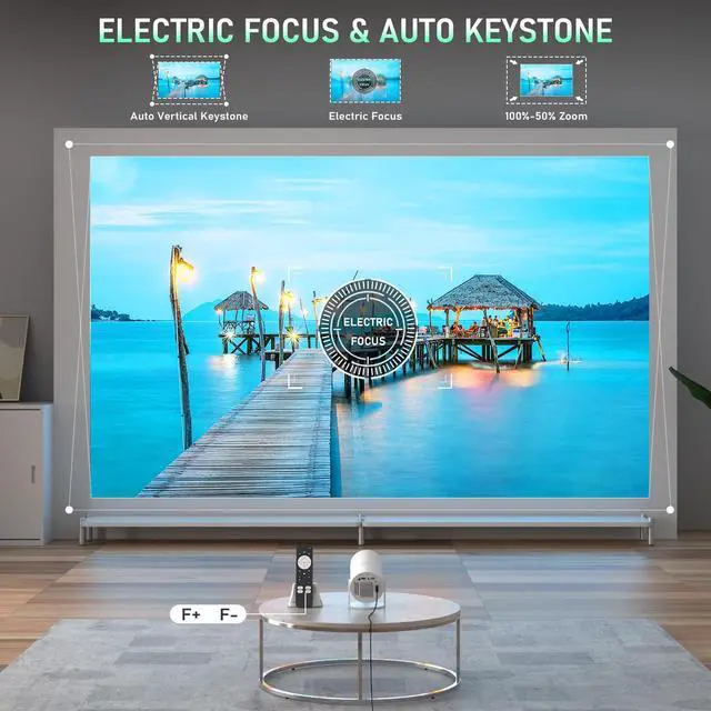 Alt view image 5 of 7 - Bone white Projector & Built-in AppsMini Projector with Wi-Fi and Bluetooth, Full HD 1080P Smart Portable Projector with 210° Stand, Auto Vertical Keystone, Compatible with HDMI/USB/TV Stick