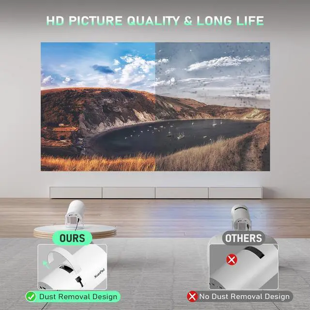 Alt view image 6 of 7 - Bone white Projector & Built-in AppsMini Projector with Wi-Fi and Bluetooth, Full HD 1080P Smart Portable Projector with 210° Stand, Auto Vertical Keystone, Compatible with HDMI/USB/TV Stick