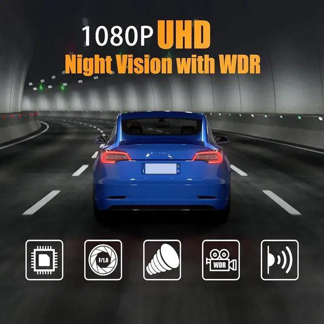 Alt view image 4 of 7 - Dash Camera, 3 Channel Dash Cam Front and Rear, Full HD Dash Camera for Cars with 64G SD Card Car Dashboard Camera Recorder with 2'' IPS Screen 170°Wide Angle,WDR G-Sensor Parking Mode