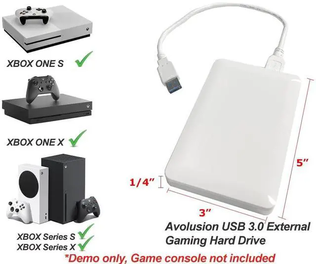 Alt view image 7 of 7 - 1TB USB 3.0 Portable External Gaming Hard Drive (for Xbox One X, S & Series X|S - Pre-Formatted) White