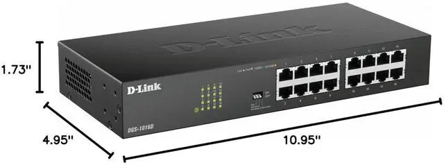 Alt view image 3 of 7 - 16-Port Unmanaged Ethernet Switch, Fanless, Sturdy Metal with Shielded Ports, QoS, Fanless, Port Isolation, Storm Control, Desktop/Rackmount, Energy Saving, Follows NDAA/TAA (DGS-1016D)