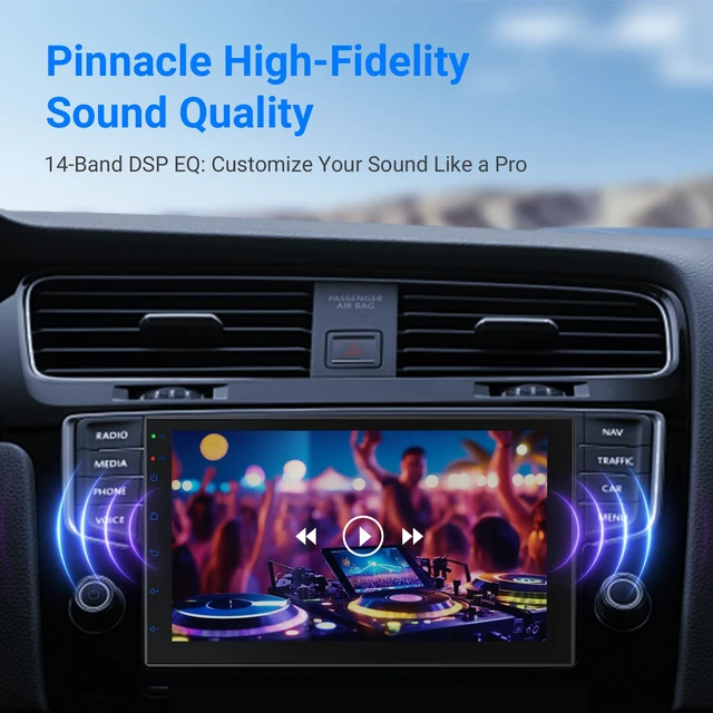 Alt view image 3 of 7 - 7 Inch Double DIN Car Stereo, Wireless Apple CarPlay & Android Auto, Android 13 Touchscreen Car Radio with GPS Navigation, 2GB+32GB, Steering Wheel Control, No Backup Camera