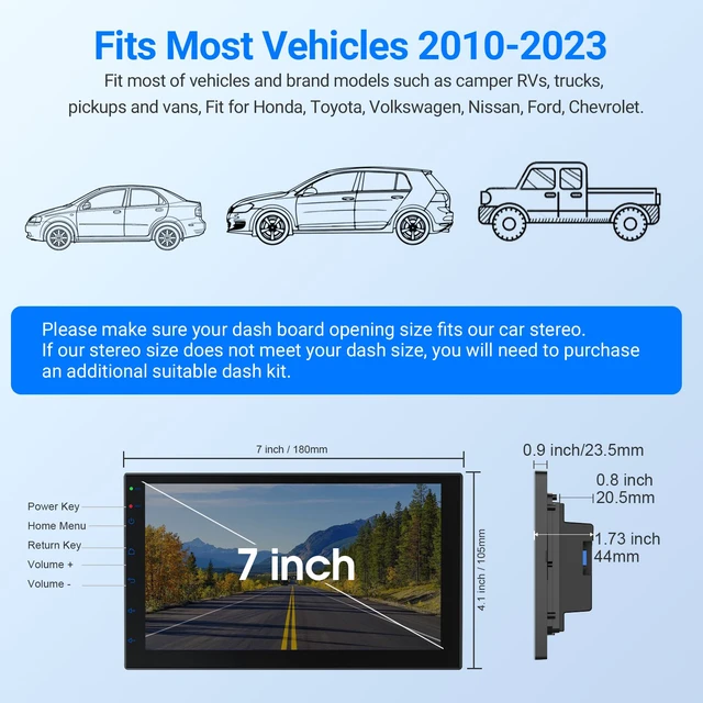Alt view image 7 of 7 - 7 Inch Double DIN Car Stereo, Wireless Apple CarPlay & Android Auto, Android 13 Touchscreen Car Radio with GPS Navigation, 2GB+32GB, Steering Wheel Control, No Backup Camera