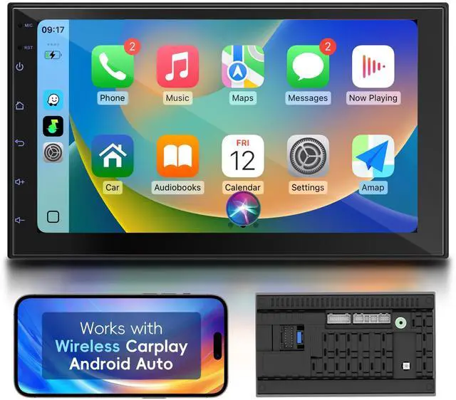 Main image of 7" Double Din Car Stereo with Wireless Apple CarPlay & Android Auto, Touchscreen Car Radio with Bluetooth 4.1, Mirror Link, GPS Navigation, WiFi, Voice Control, 2+32GB, FM Radio - No Camera