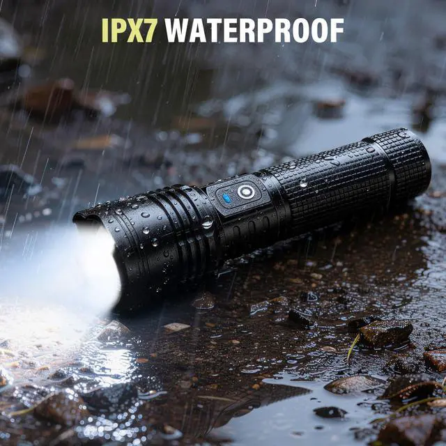 Alt view image 7 of 7 - 2 Pack Rechargeable LED Flashlights, 99,000 High Lumens Super Bright Flashlight, Adjustable Focus, IPX7 Waterproof, 5 Modes Handheld Flash Light for Camping Home Emergency(Black)