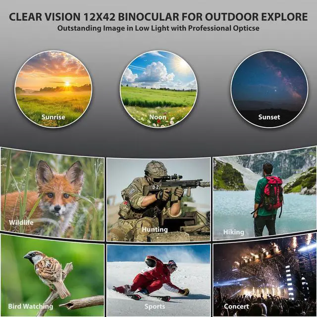Alt view image 2 of 7 - UHD 12X42 Waterproof Binocular with Phone Adapter,BAK4 Prism,FMC Lens,High Power Long Range Binoculars for Adults & Teens Hiking Wildlife Bird Watching,Outdoor Adventures,Sports,Travel,Concerts