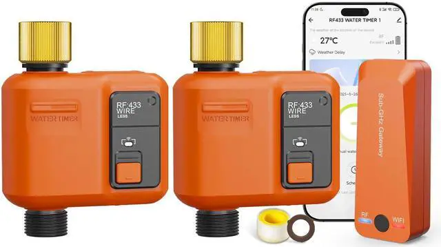 Main image of WiFi Water Timer for Garden Hose, Smart Sprinkler Timer with 984ft Long Range, Strong Wall Penetration, APP & Remote Control, Voice Control, Rain Delay, Manual Mode, Watering System (1 Outlet,2pcs)