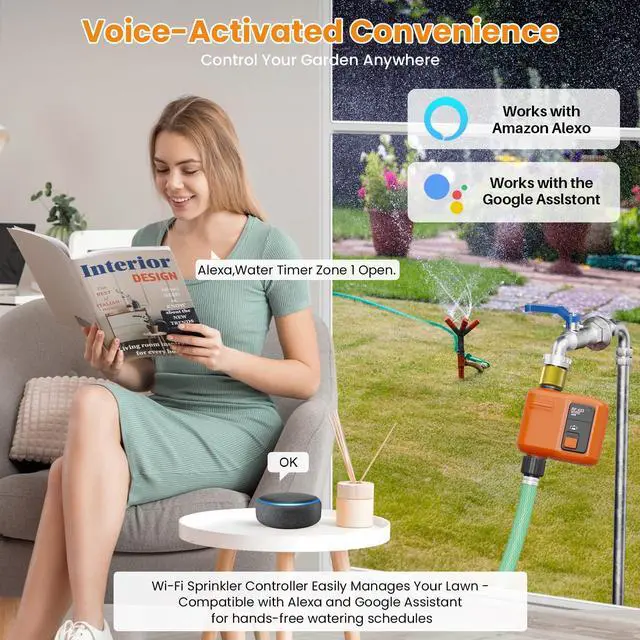Alt view image 3 of 6 - WiFi Water Timer for Garden Hose, Smart Sprinkler Timer with 984ft Long Range, Strong Wall Penetration, APP & Remote Control, Voice Control, Rain Delay, Manual Mode, Watering System (1 Outlet,2pcs)