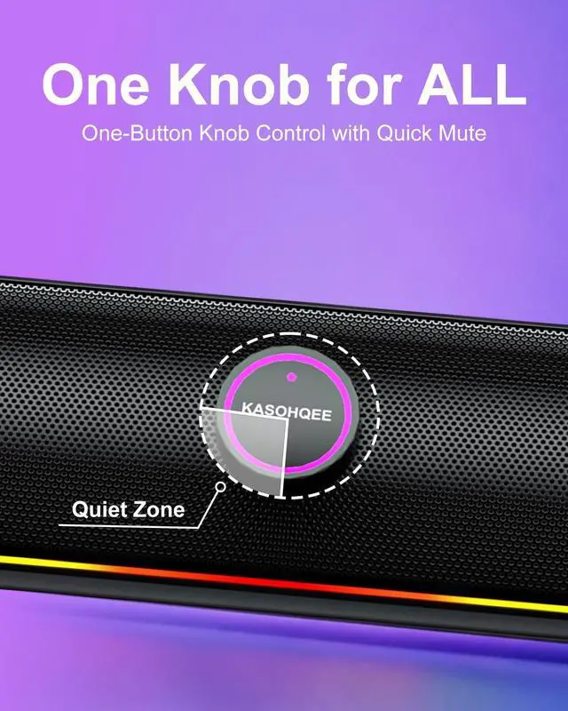 Alt view image 7 of 7 - Computer Speakers for Desktop PC, Bluetooth 5.4 Sound Bar with Bass Boost, RGB Light Modes & Touch Buttons HiFi Stereo USB Speakers for Gaming, Movies, Music, and Home Office